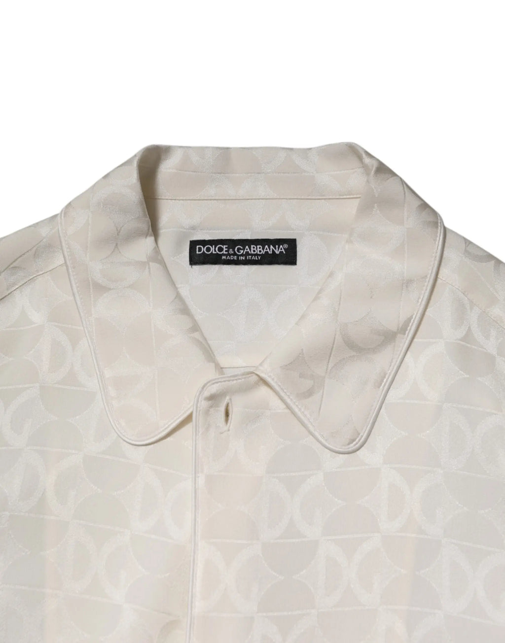 Chemise blanche en soie dolce & gabbana avec manches longues et motif logo dg entrelacé subtil