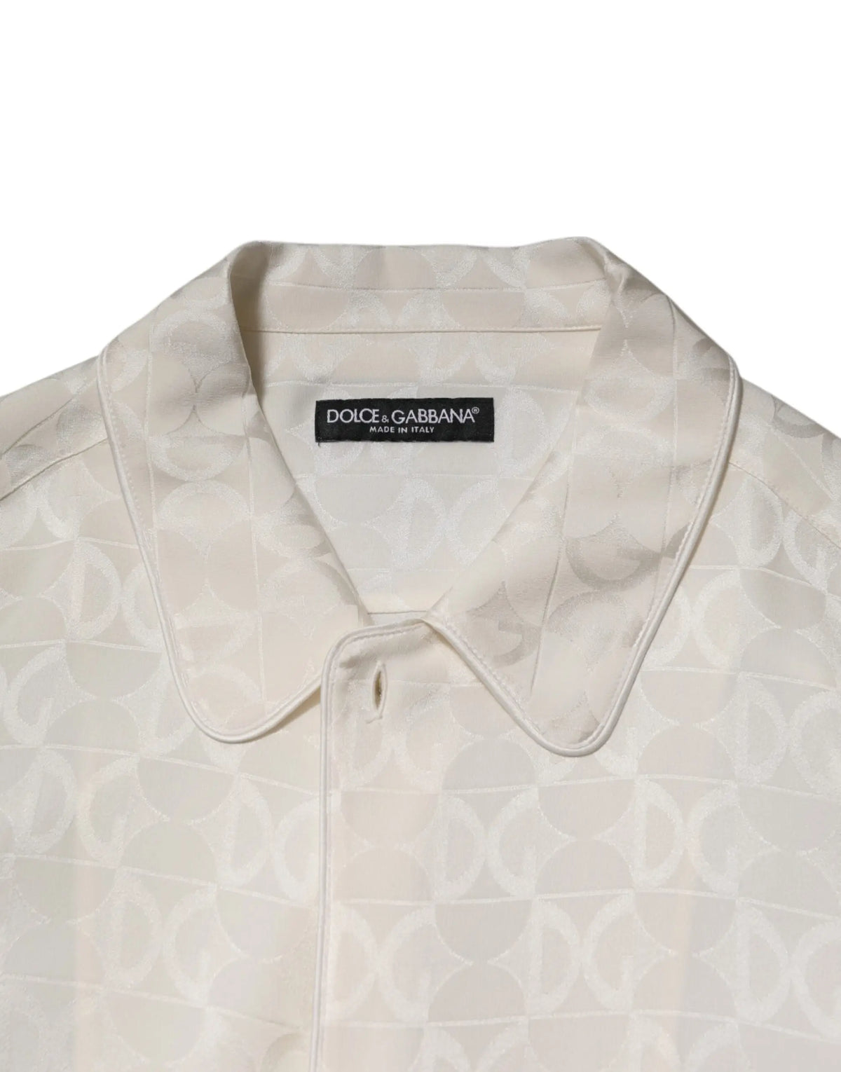Chemise blanche en soie dolce & gabbana avec manches longues et motif logo dg entrelacé subtil