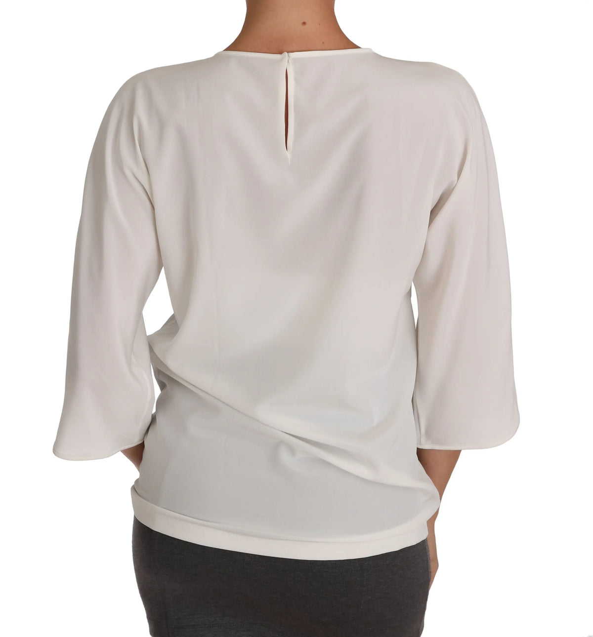 Blouse blanche légère dolce & gabbana en soie avec manches trois quarts et fente subtile au dos
