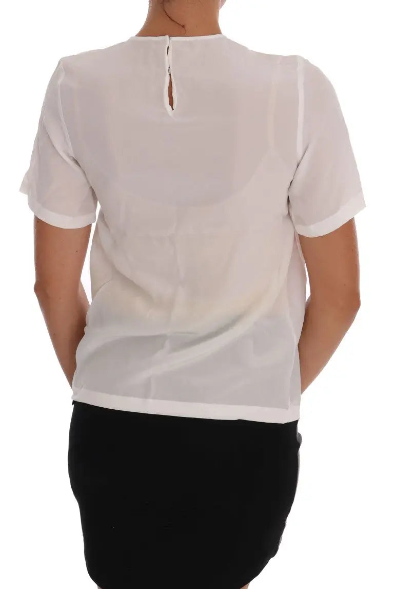 Blouse blanche en soie dolce gabbana italia is love avec manches courtes en voile et fermeture éclair au dos