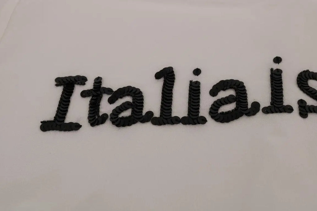 Lettre noire texturée italie sur blouse blanche en soie dolce gabbana italia is love tshirt