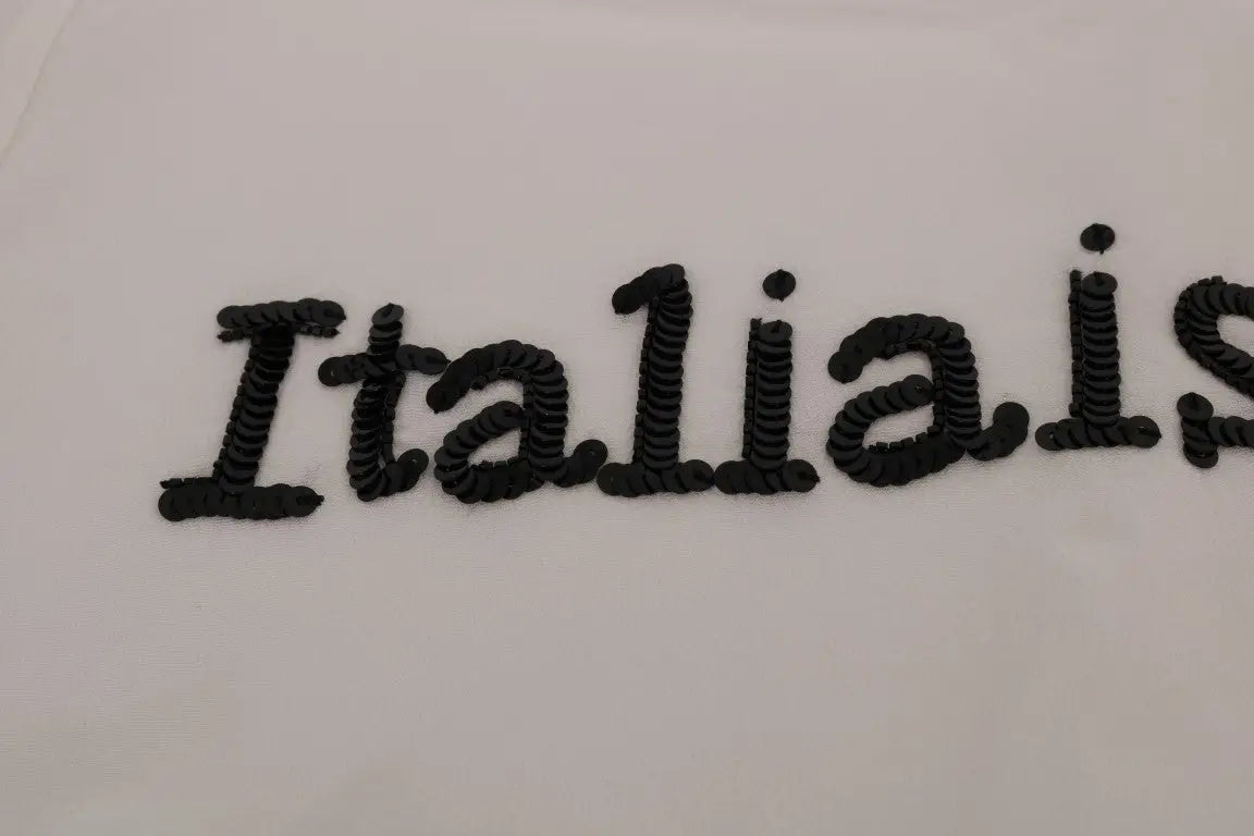 Lettre noire texturée italie sur blouse blanche en soie dolce gabbana italia is love tshirt