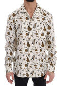 Chemise blanche en soie dolce gabbana avec motifs jazz de couleurs crème et instruments de musique marron et noir