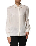Dolce & gabbana chemise blanche en satin de soie ivoire texturée avec devant boutonné crème et manches longues