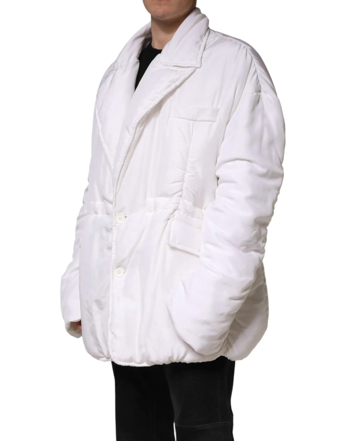 Parka dolce & gabbana pour homme en soie blanche matelassée avec boutons et design matelassé