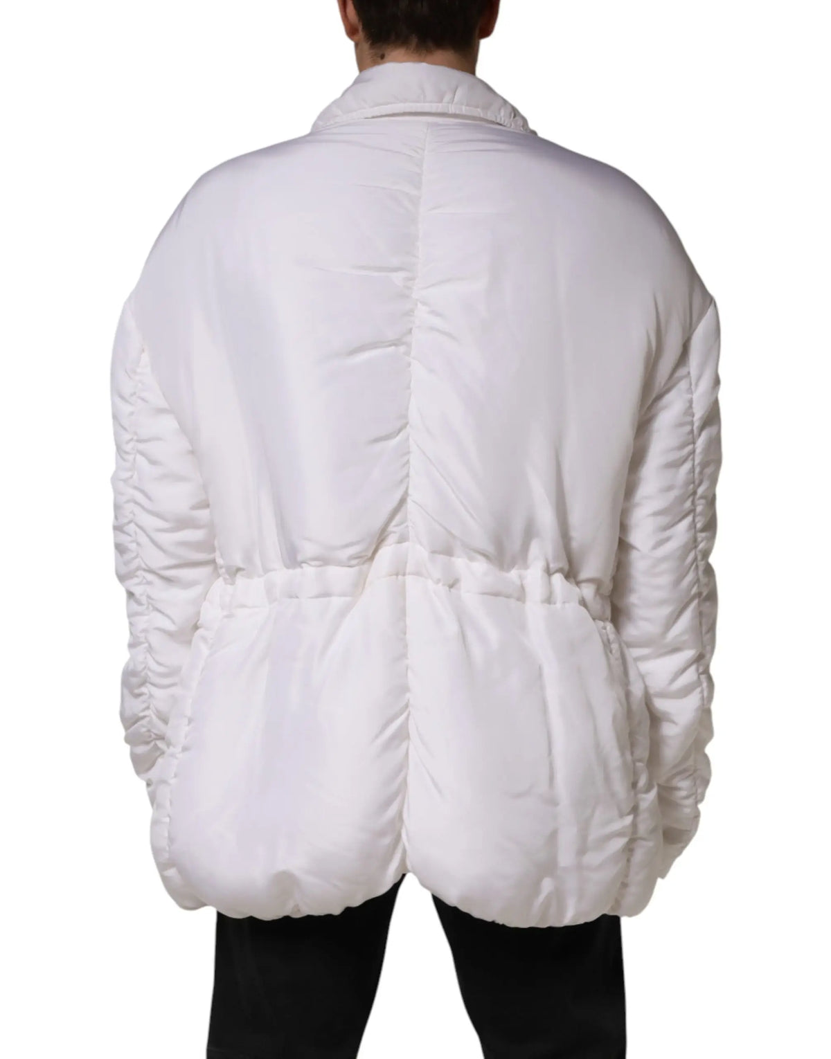 Dolce & gabbana white silk padded parka men coat jacket with relaxed oversized fit and quilted panels