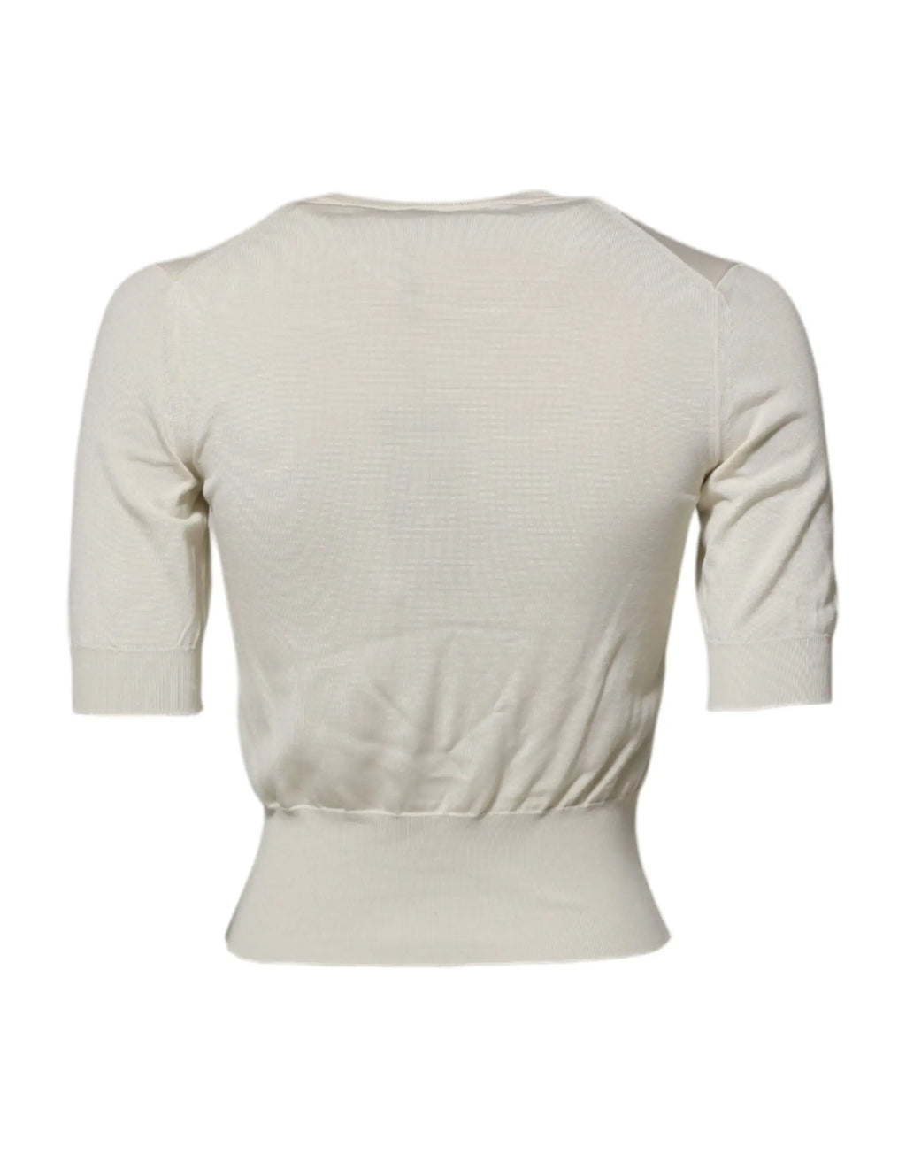 Pull blanc en soie à manches courtes dolce & gabbana en maille crème côtelée avec taille élastique