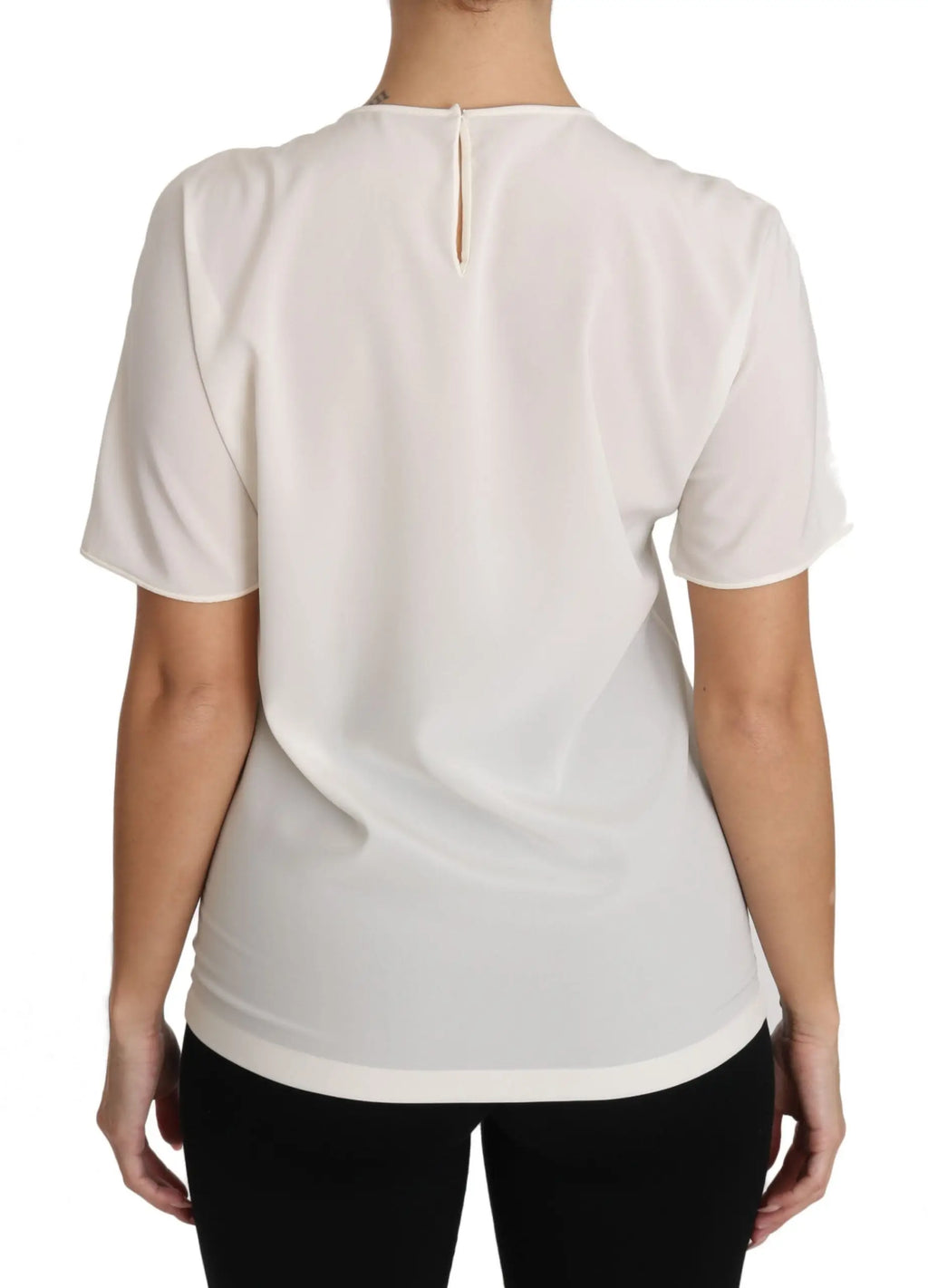 Blouse courte dolce & gabbana en soie blanc cassé avec détail subtil de fermeture éclair au dos