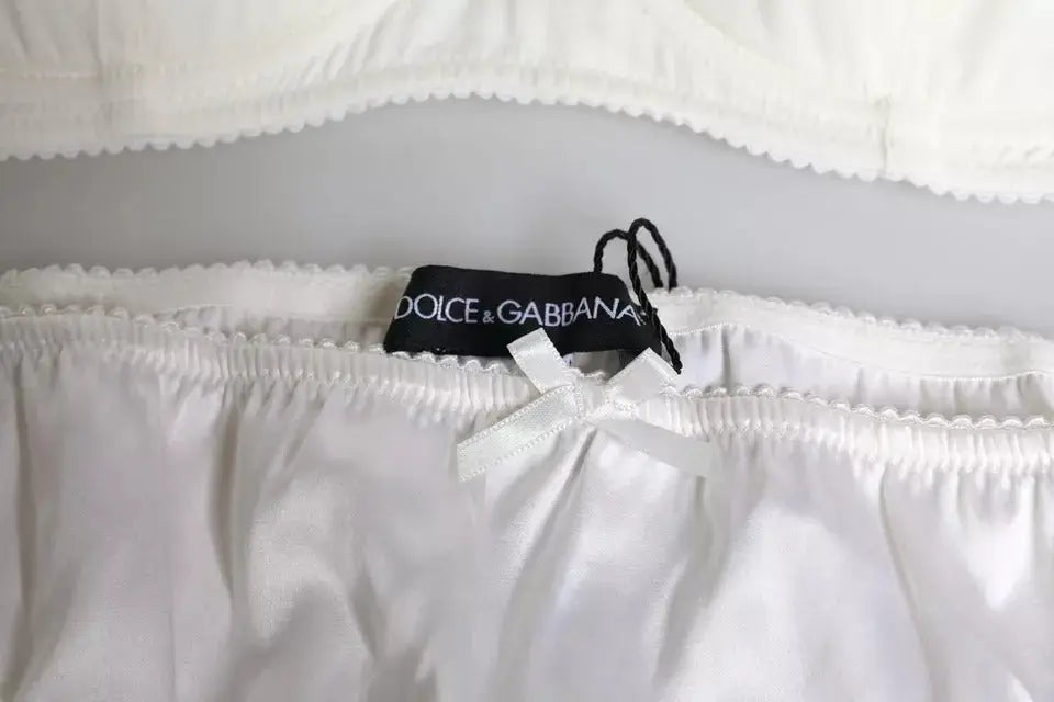 Dolce & gabbana lingerie blanche en satin avec soutien-gorge balconnet et culotte extensible à ourlet volanté délicat