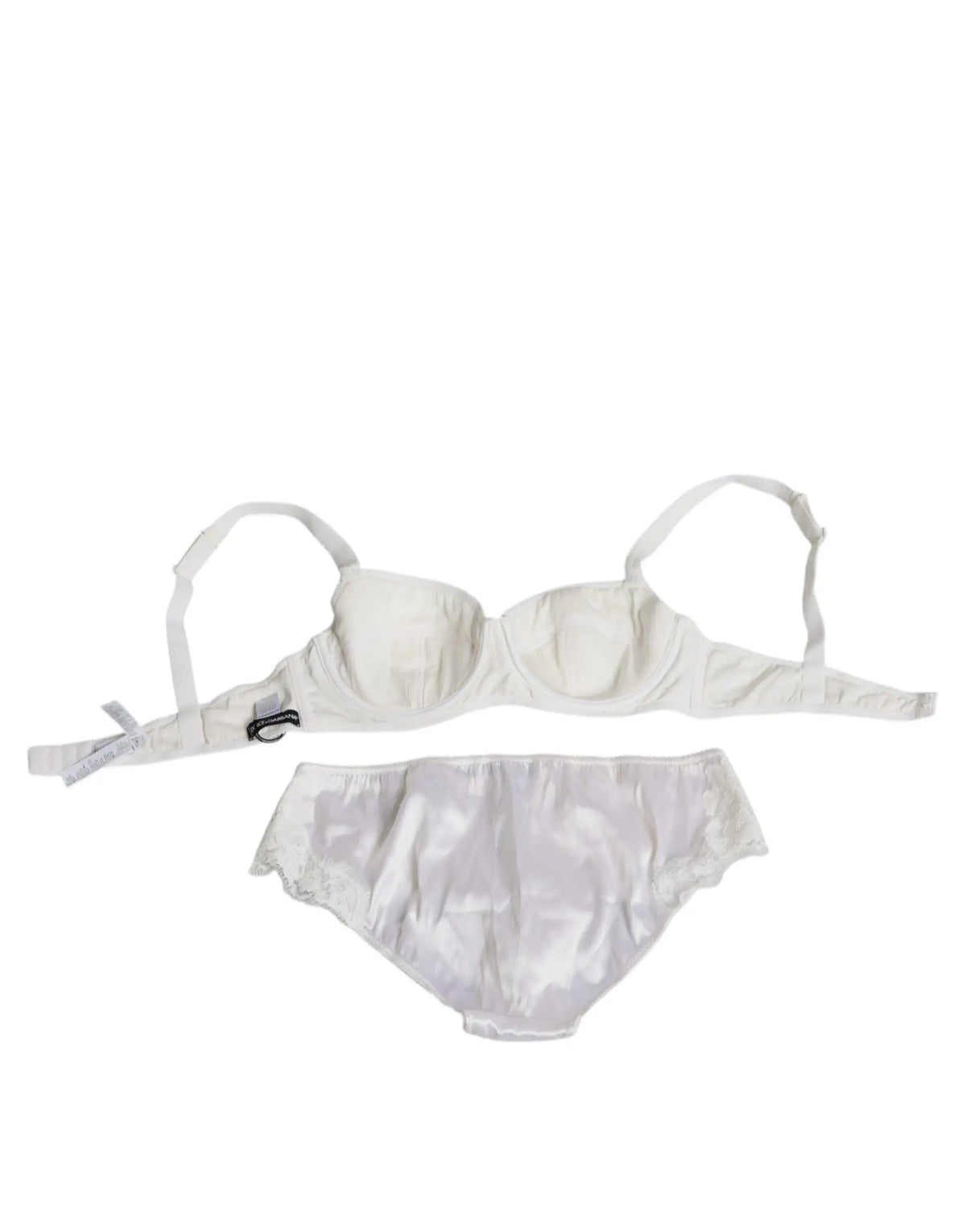 Ensemble lingerie blanc en satin avec soutien-gorge balconnet dolce & gabbana à bretelles réglables et culotte taille haute