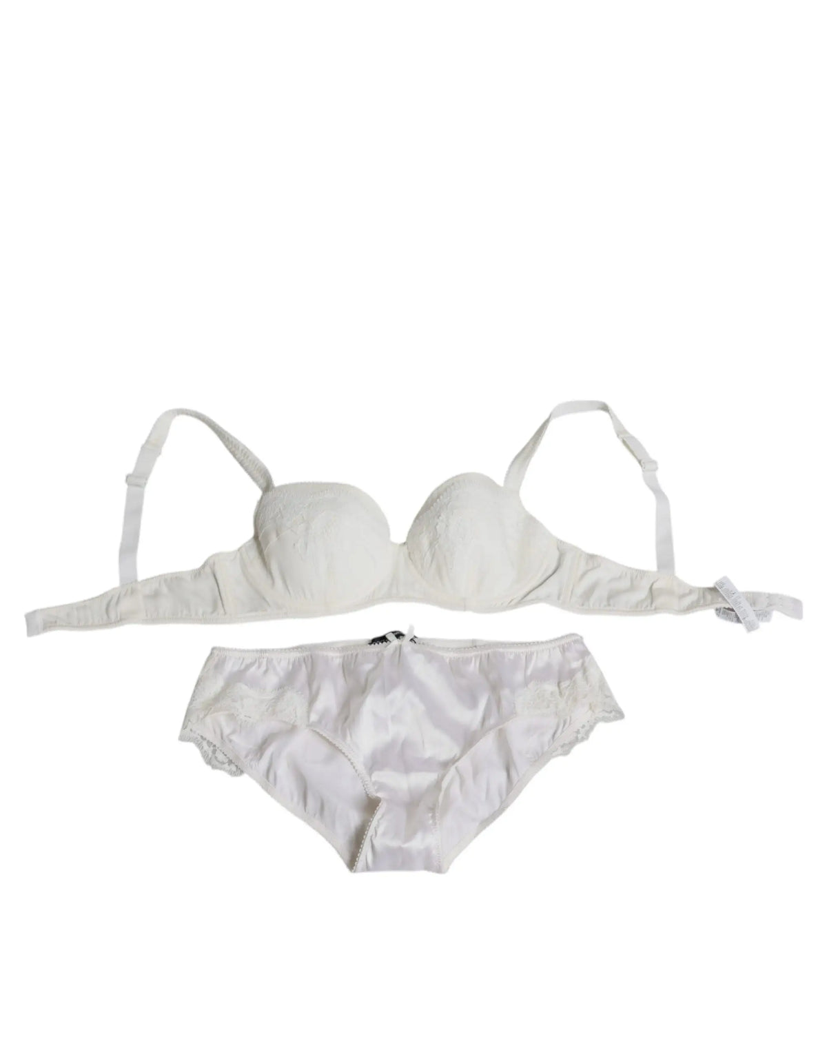 Ensemble lingerie blanc en satin avec bordure en dentelle et bretelles réglables dolce & gabbana