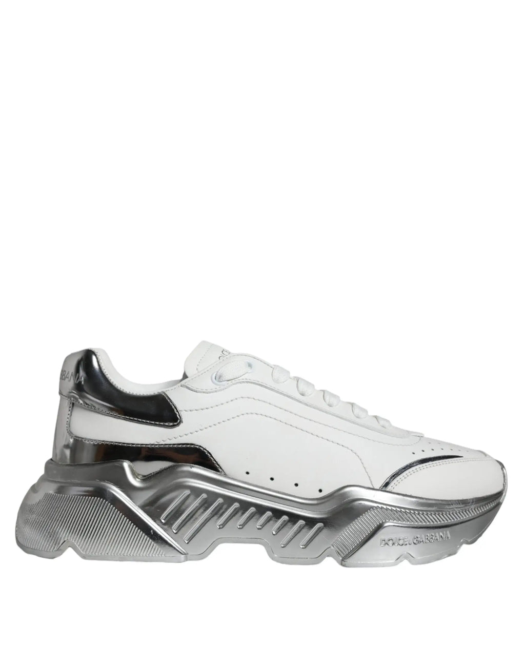 Sneakers dolce & gabbana daymaster basses en cuir blanc avec semelle argentée chunky et accents noirs