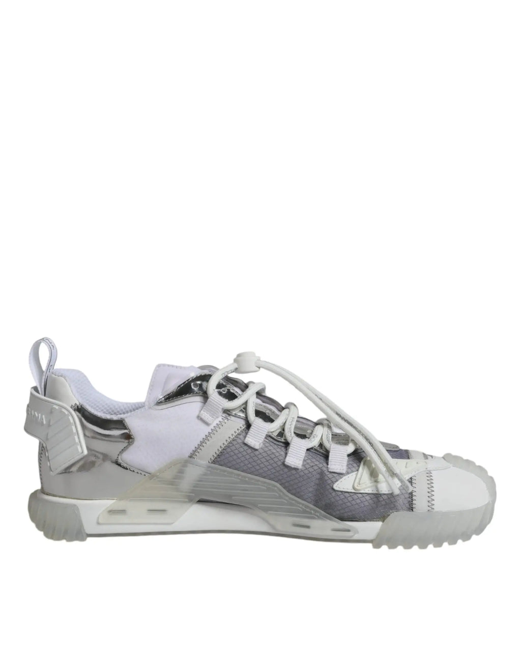 Baskets basses dolce & gabbana blanches et argent avec panneaux en mesh cuir et matériaux réfléchissants