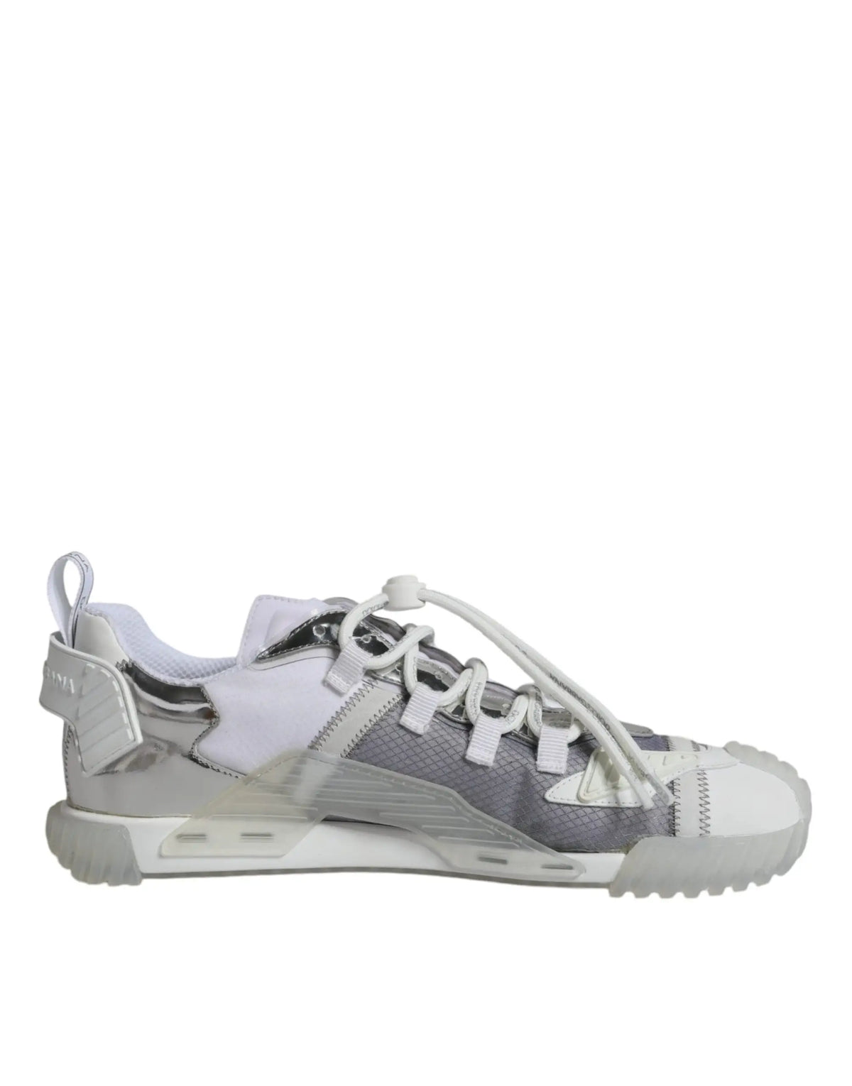 Baskets basses dolce & gabbana blanches et argentées avec panneaux en mesh cuir et réfléchissants