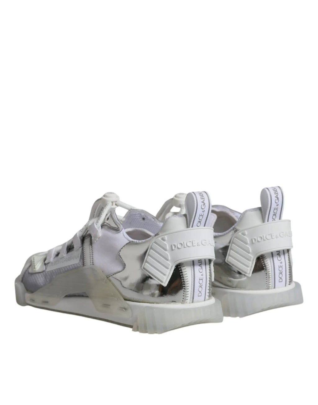 Baskets dolce & gabbana blanches avec accents argentés métalliques et détails zippés modèles ns1 basses
