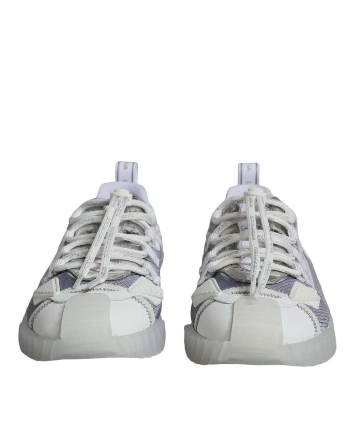 Dolce et gabbana baskets basses blanches argent avec empeigne en mesh semelle translucide épaisse et lacets blancs