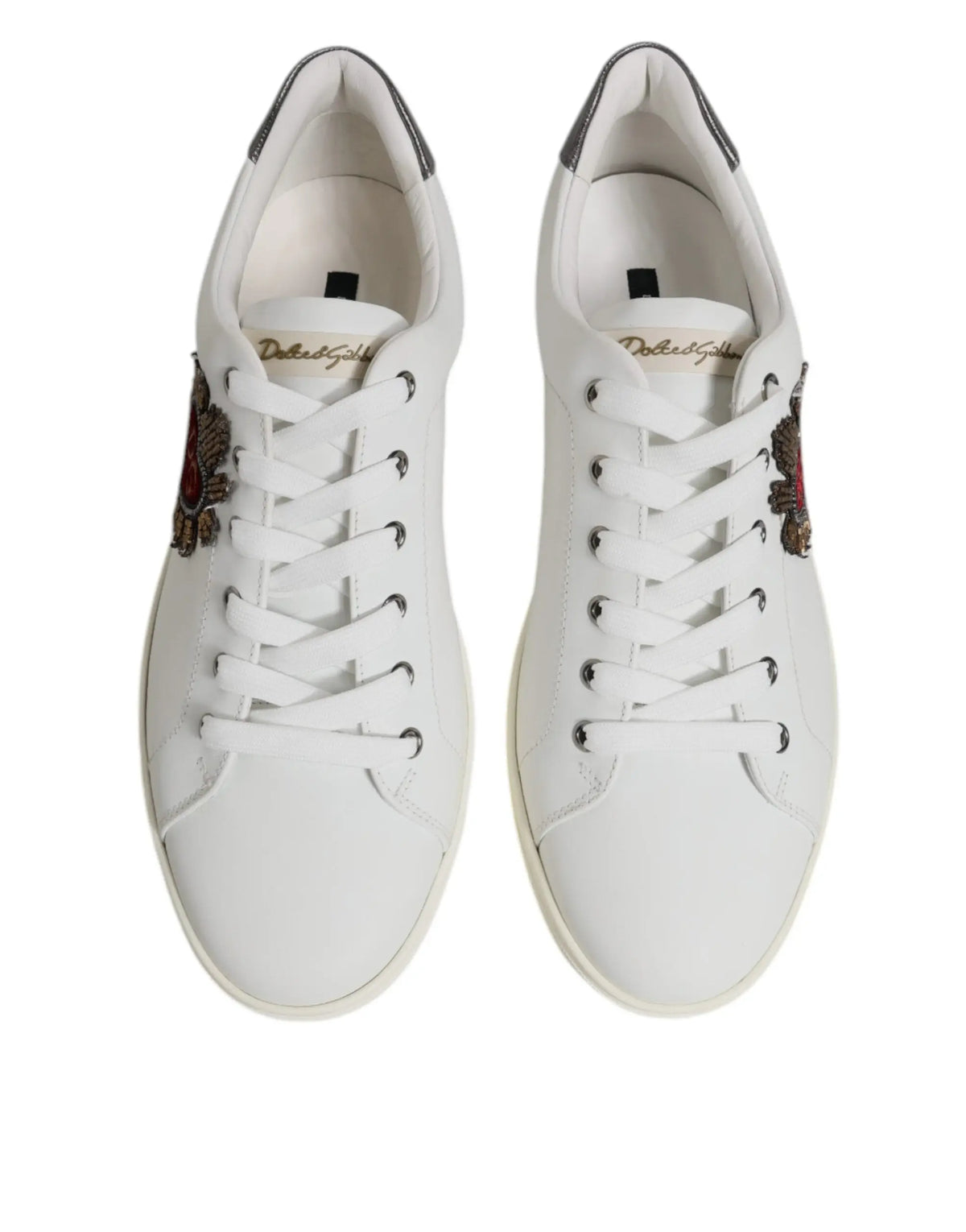 Baskets homme dolce & gabbana blanches en cuir avec broderies florales et œillets métalliques