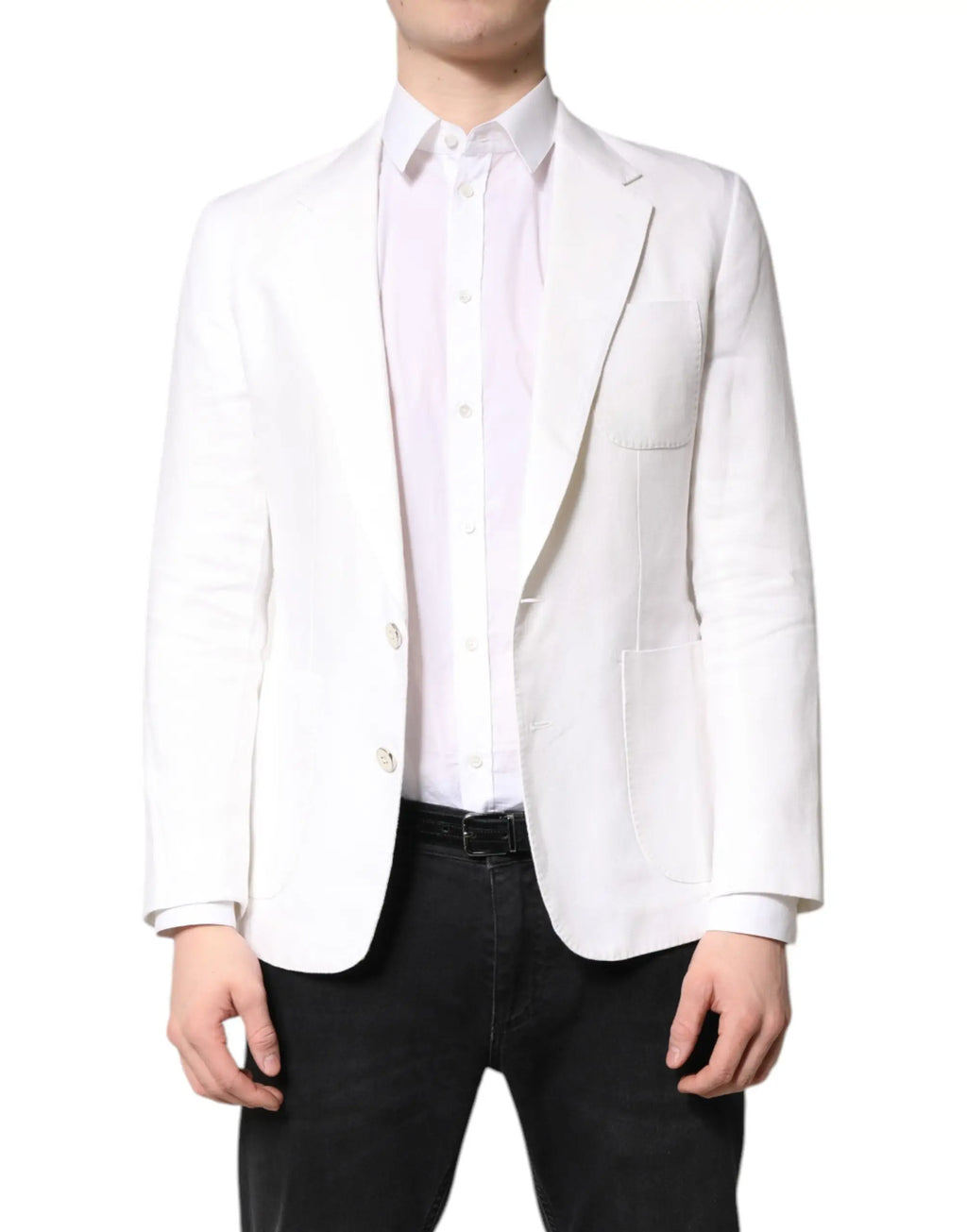 Dolce & gabbana blazer blanc en lin pour homme avec col cranté et deux poches à rabat avant