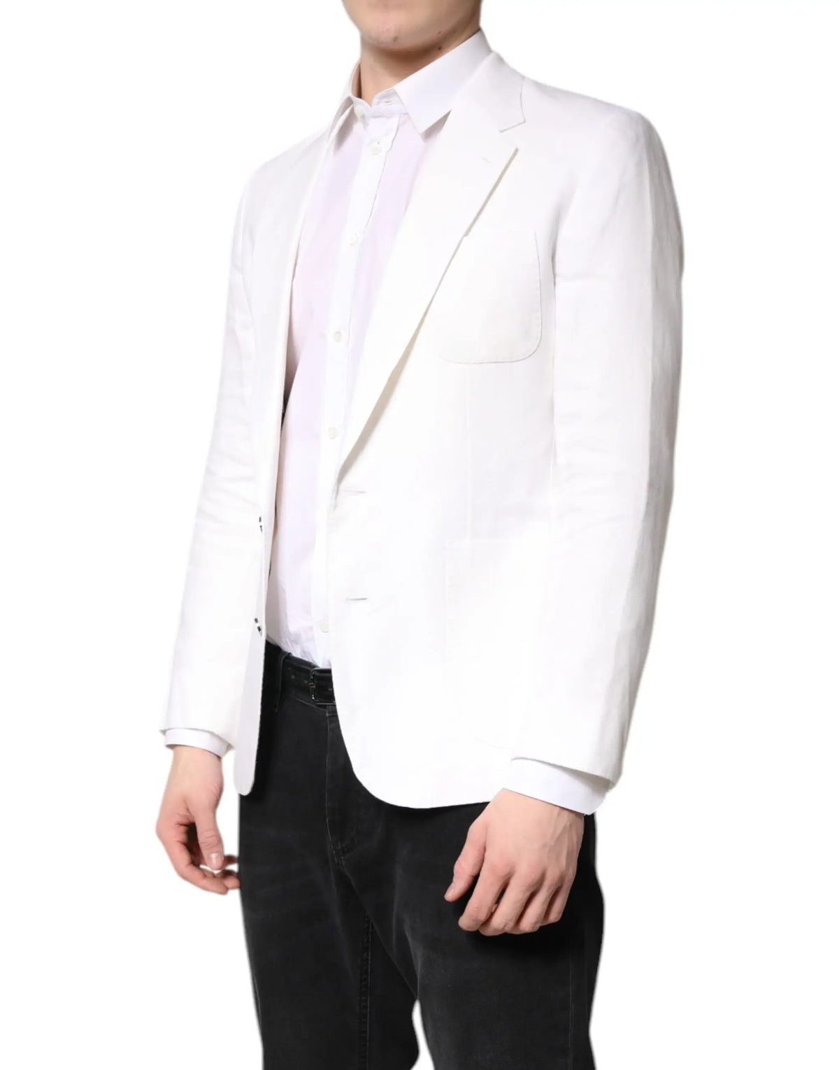 Dolce & Gabbana blazer homme en lin blanc single boutonnage avec revers crantés classique