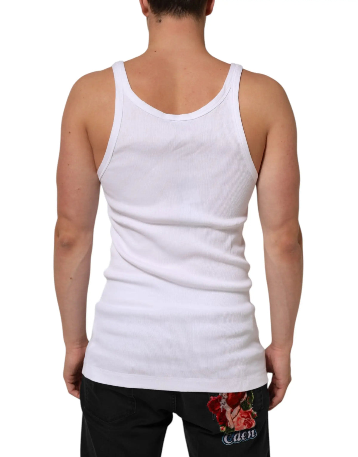 Débardeur blanc dolce gabbana en coton côtelé avec encolure ronde classique et ourlet droit