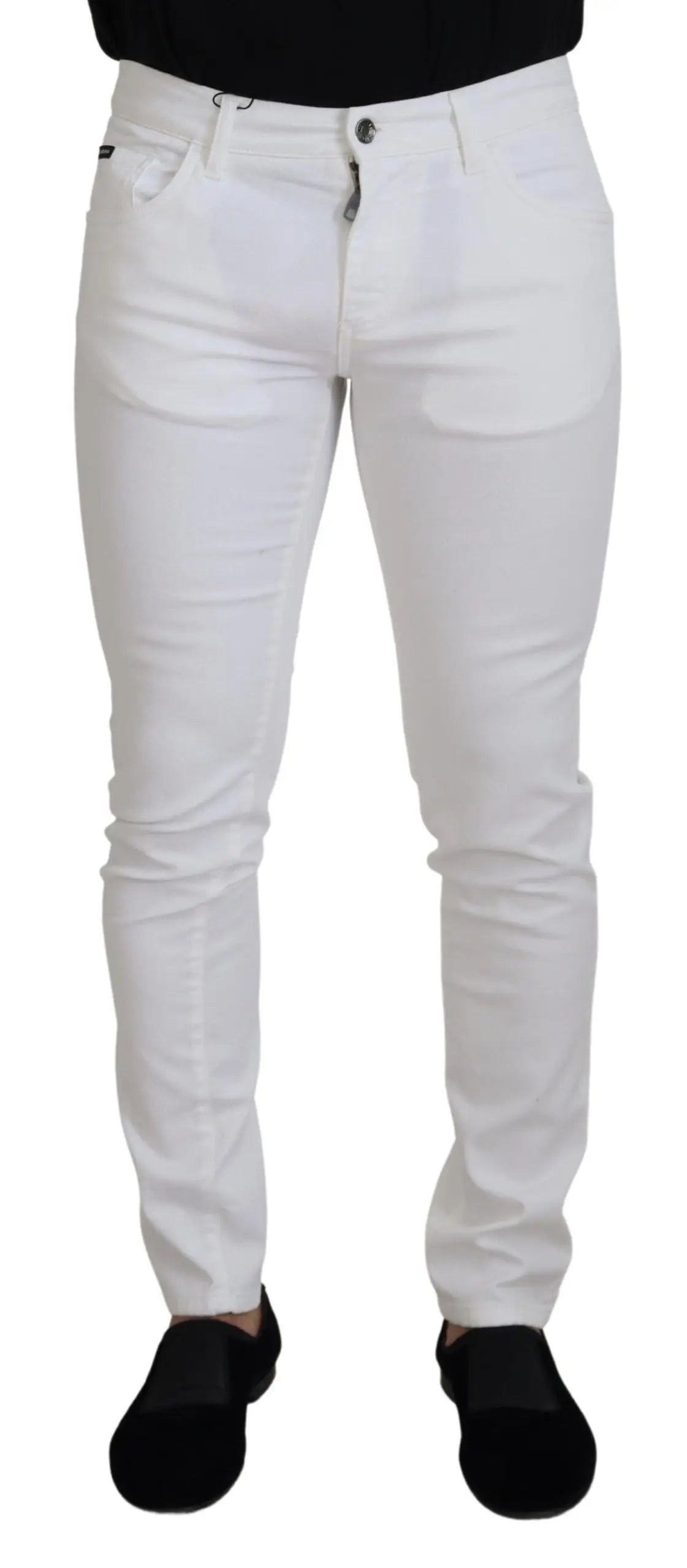 Jeans denim blanc slim skinny en coton stretch dolce gabbana avec coupe ajustée et cinq poches classiques