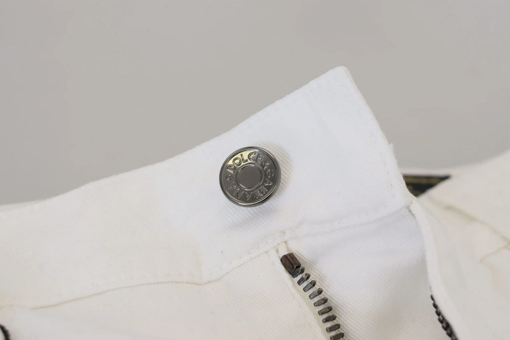 Veste en jean blanche dolce & gabbana avec bouton argenté logo sur denim coton stretch slim skinny