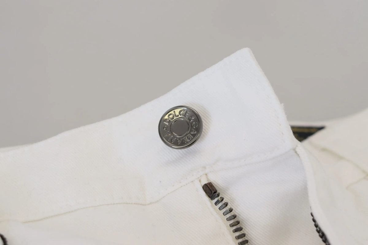 Veste en jean blanche dolce & gabbana avec bouton argenté logo sur denim coton stretch slim skinny