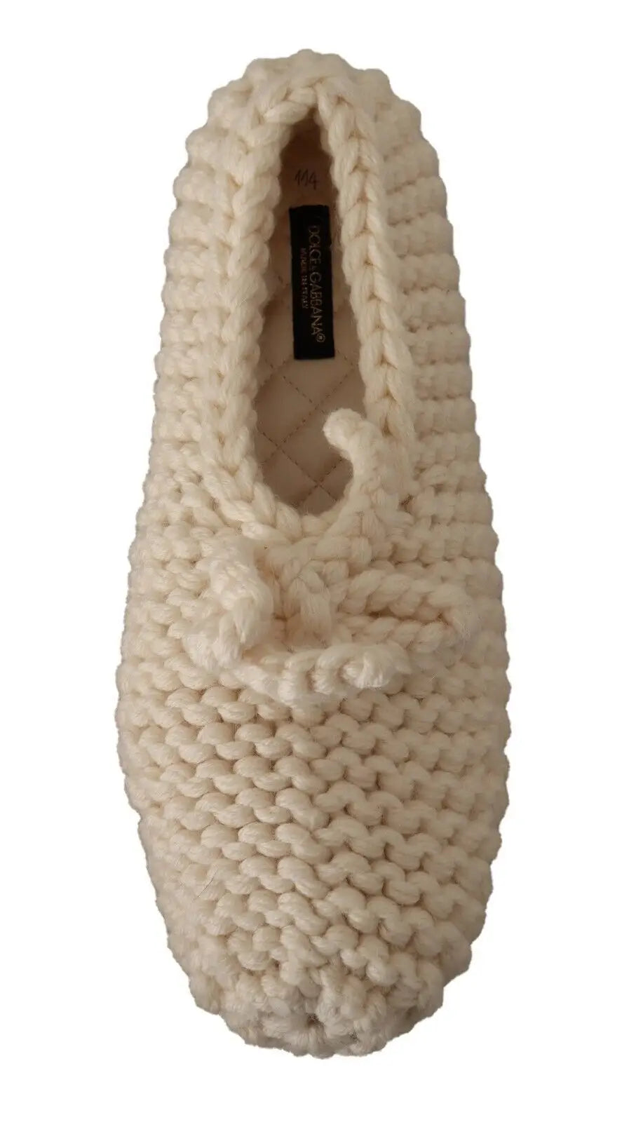 Dolce & gabbana ballerines en laine blanches crème avec maille épaisse texturée et petit nœud à lavant