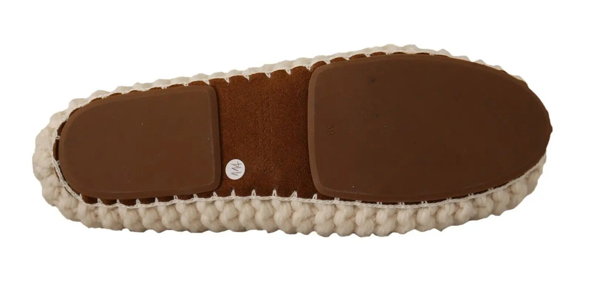 Semelle de chaussure espadrille ivoire tressée avec talon et pointe en caoutchouc marron pour ballerines dolce & gabbana en laine blanche