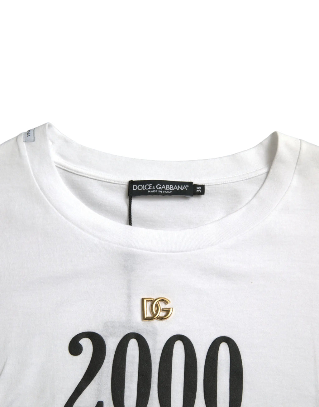 T-shirt blanc dolce & gabbana avec logo dg doré et lettrage noir 2000 imprime