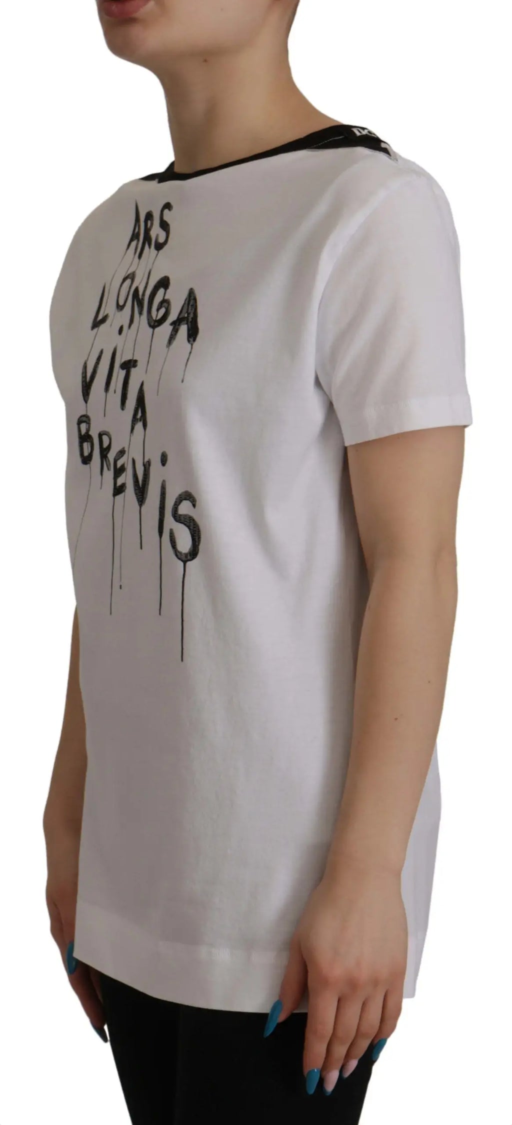 Dolce & gabbana t-shirt en coton blanc avec slogan noir style peinture qui coule et col rond côtelé noir