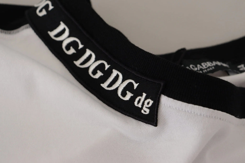 T-shirt blanc en coton dolce gabbana avec col côtelé noir et logo dg répété en lettres blanches