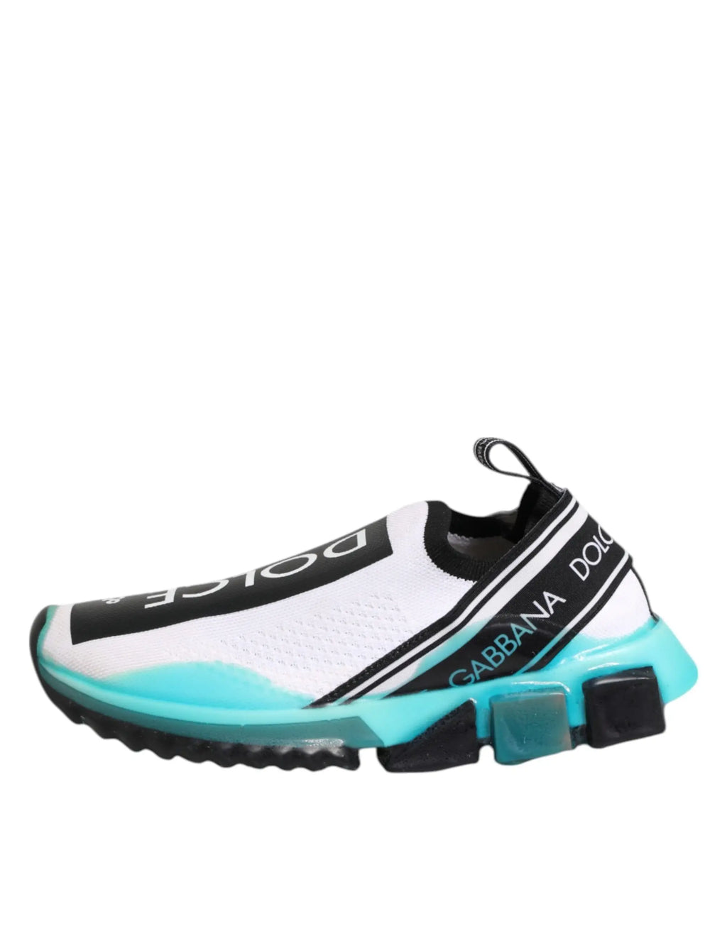 Dolce & gabbana sneakers basses blanc et noir avec semelle en caoutchouc translucide turquoise slip-on sorrento