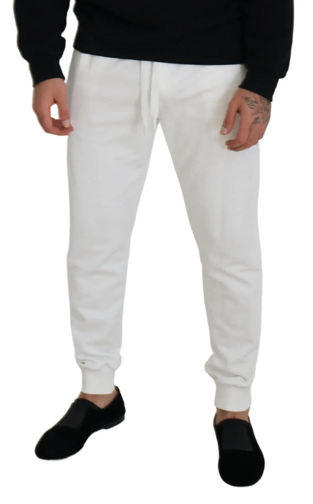 Pantalon de jogging blanc dolce & gabbana en coton avec taille à cordon et bords côtelés