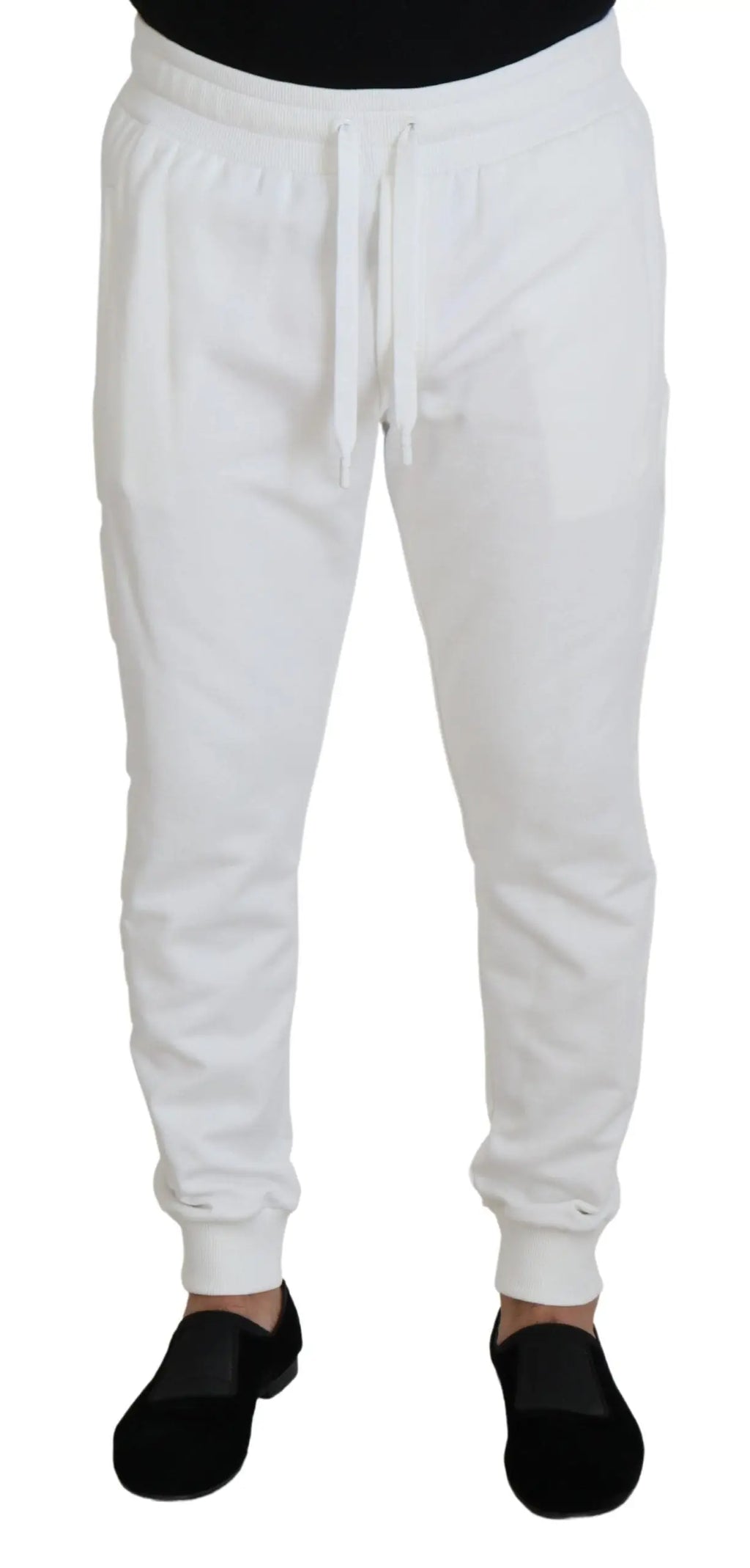 Pantalon de survêtement blanc dolce gabbana en coton avec ceinture à cordon et poignets côtelés