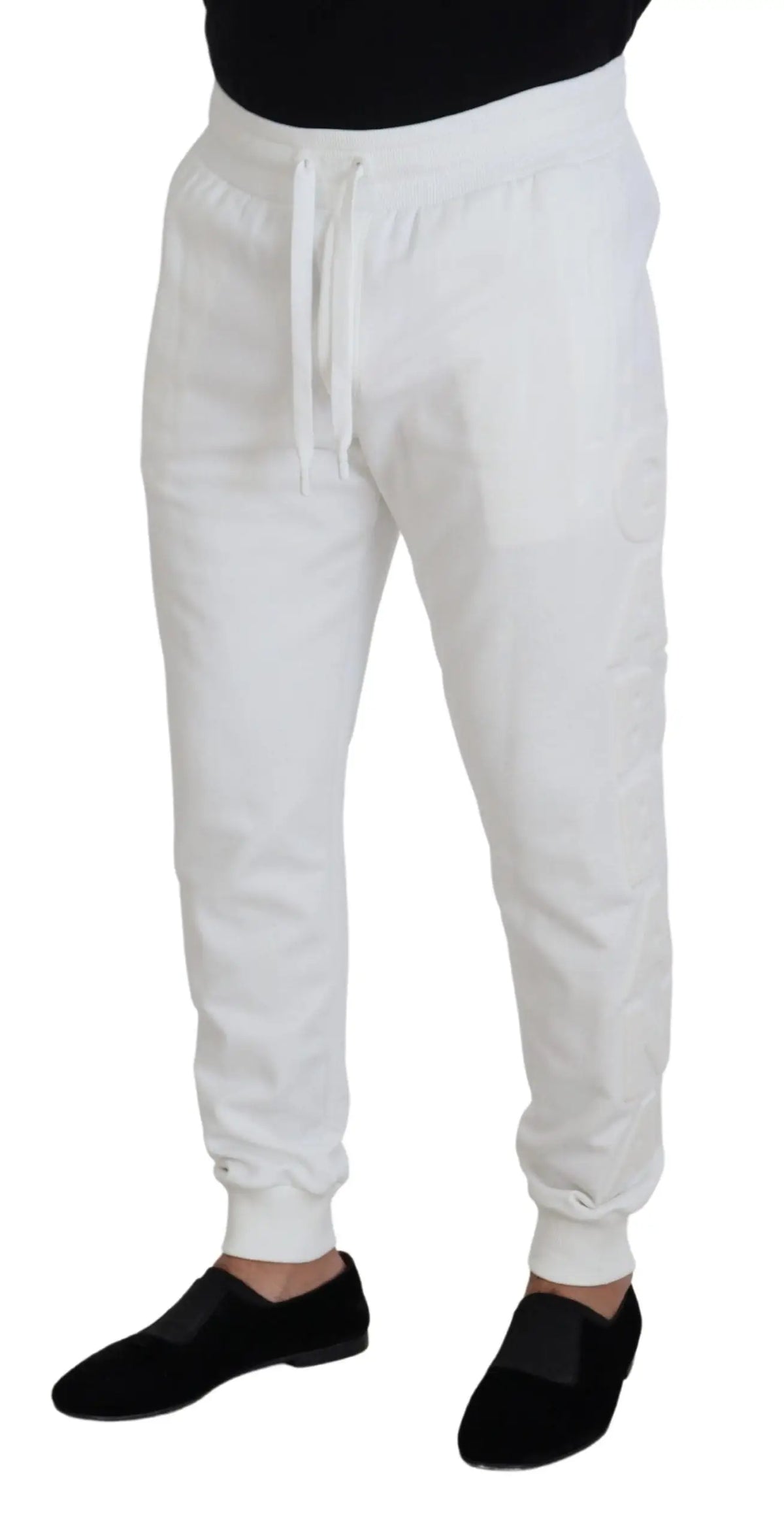 Joggers blancs dolce & gabbana en coton avec taille à cordon et poignets élastiques sport logo