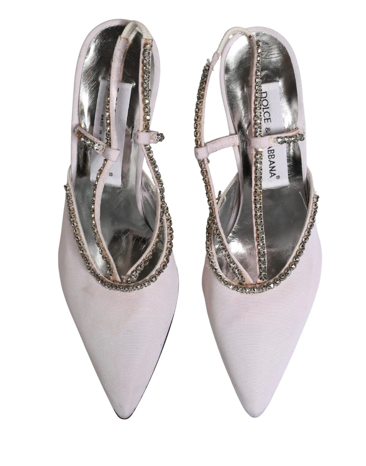 Dolce & gabbana escarpins slingbacks en satin blanc avec bordure en strass argenté scintillant