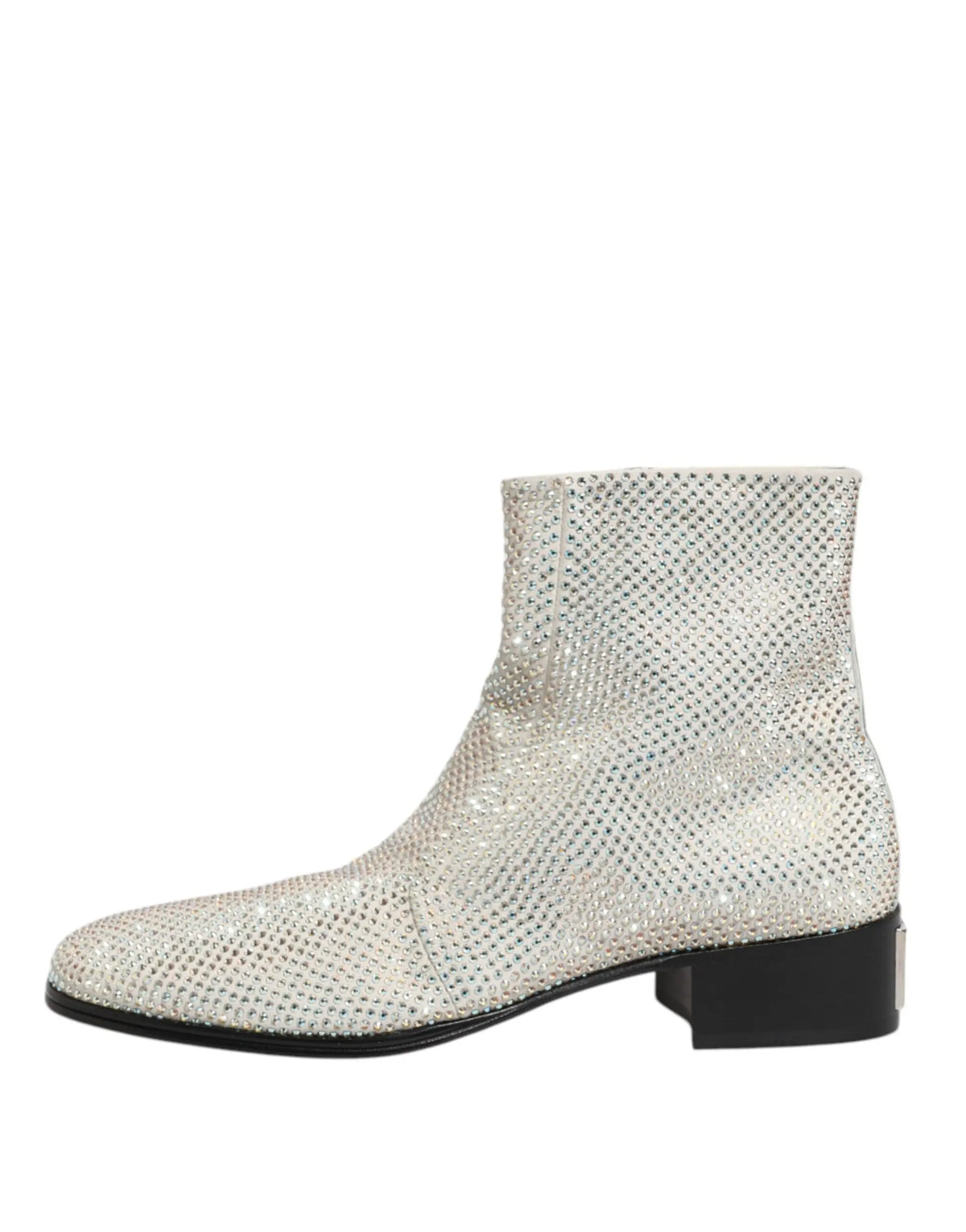 Bottes cheville dolce gabbana blanches strass avec logo dg en cuir argenté à texture en maille et talon bloc noir