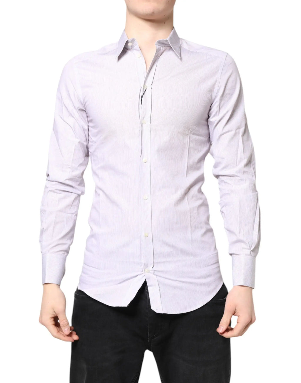 Chemise homme dolce & gabbana blanche à fines rayures en coton gold manches longues avec tissage texturé gris clair