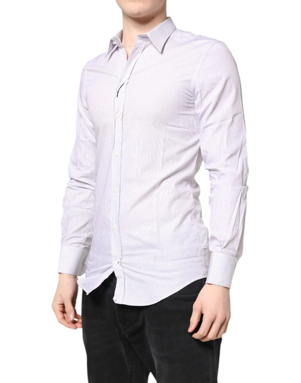 Chemise blanche à manches longues en coton à rayures gold dolce & gabbana avec motif texturé subtil et col classique