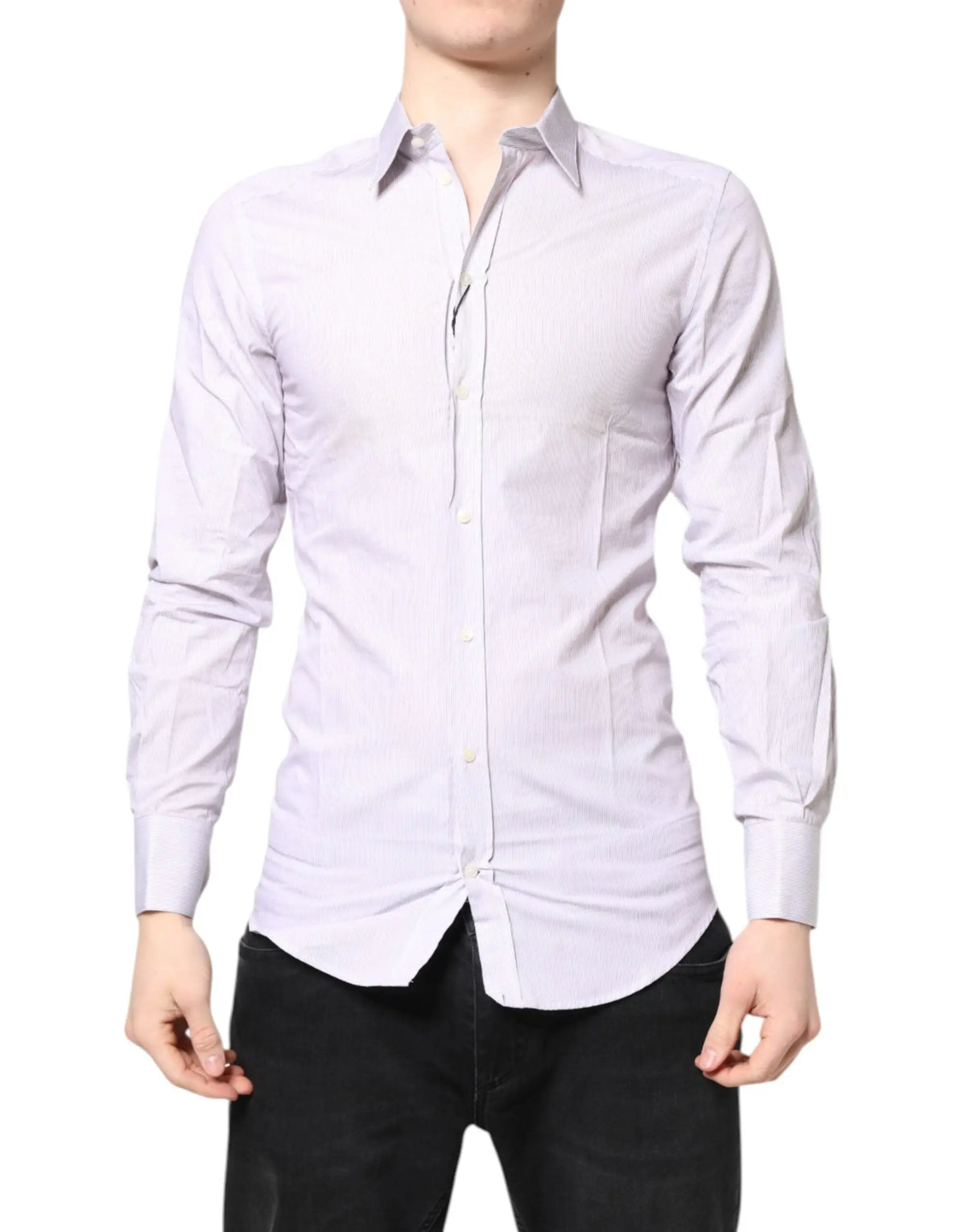 Chemise homme dolce & gabbana en coton blanc à rayures avec tissage texturé subtil et col pointu classique