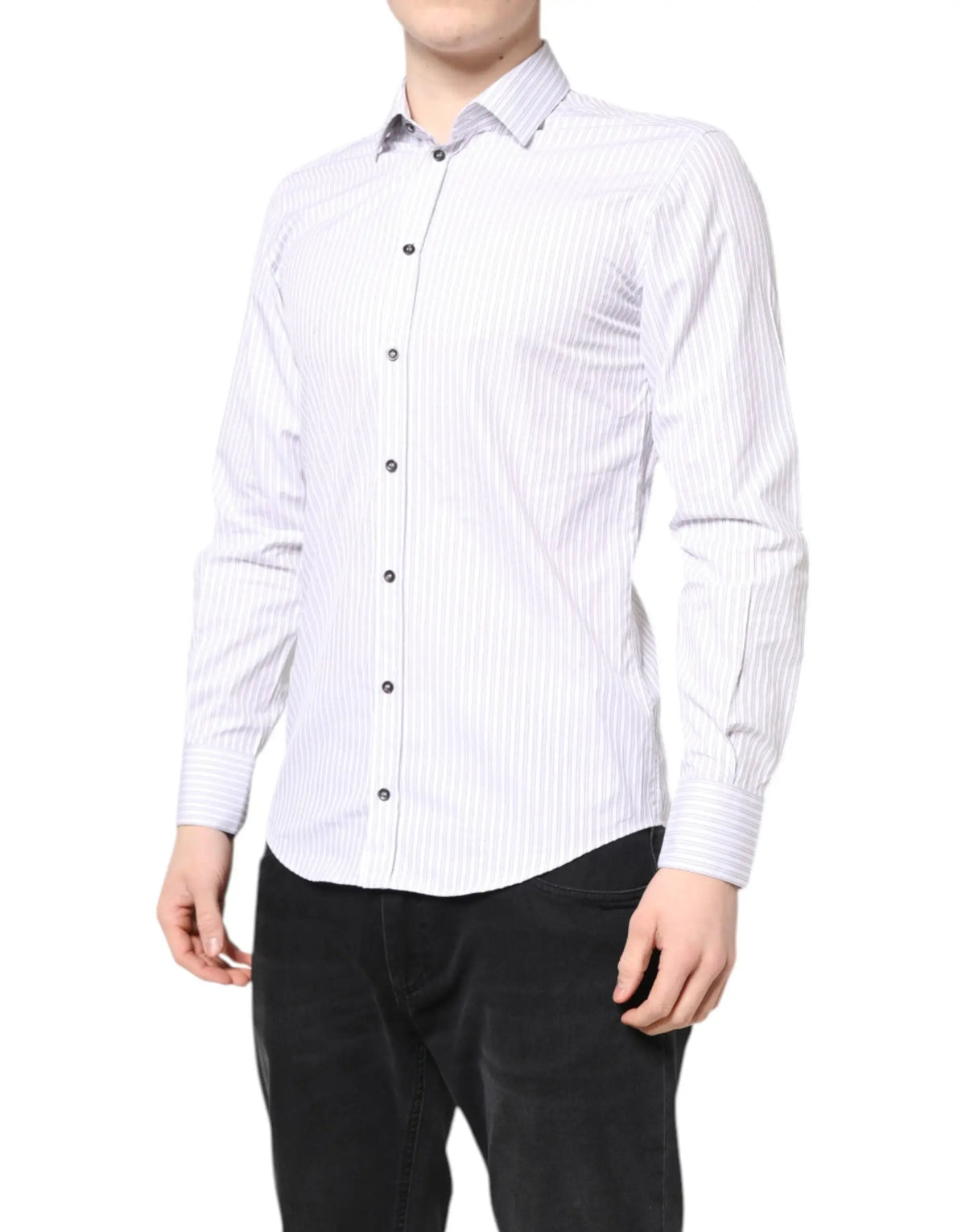 Chemise blanche dolce & gabbana martini pour homme en coton à fines rayures verticales avec col classique manches longues