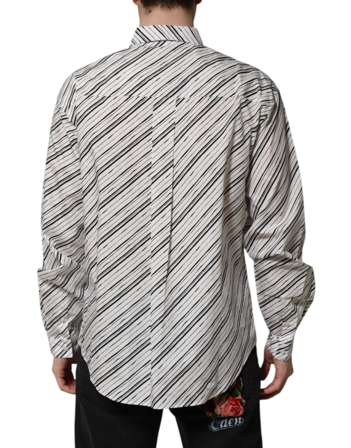 Dolce & gabbana chemise homme blanche à manches longues avec rayures diagonales noires et col classique ajusté