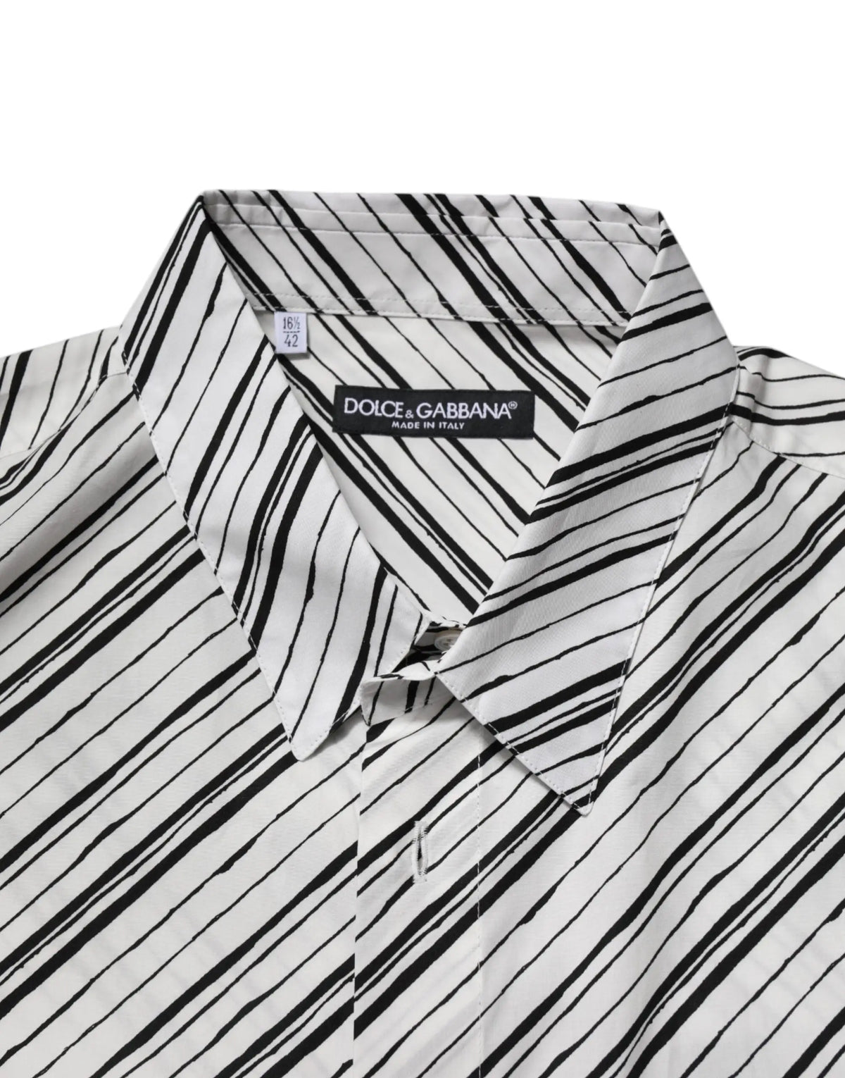 Chemise formelle homme dolce gabbana blanche à rayures diagonales noires manches longues boutonnée