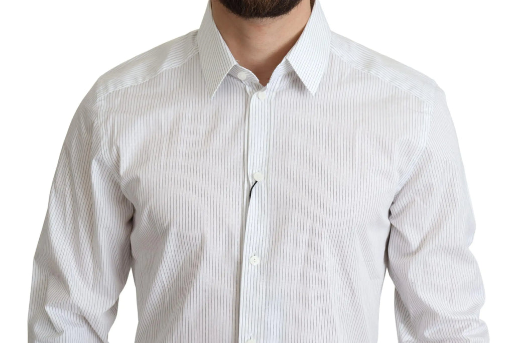 Chemise de ville blanche dolce gabbana en coton avec fines rayures verticales col classique et boutonnage devant