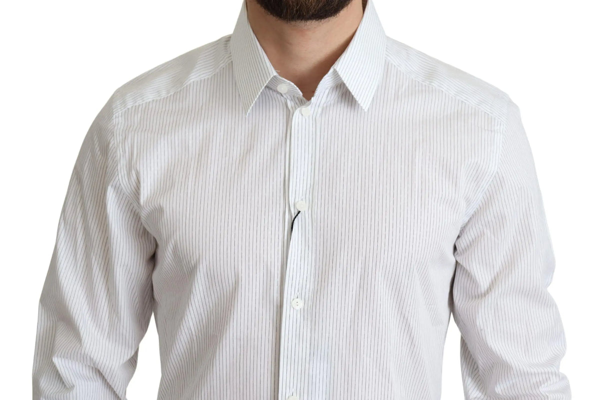 Chemise de ville blanche dolce gabbana en coton avec fines rayures verticales col classique et boutonnage devant