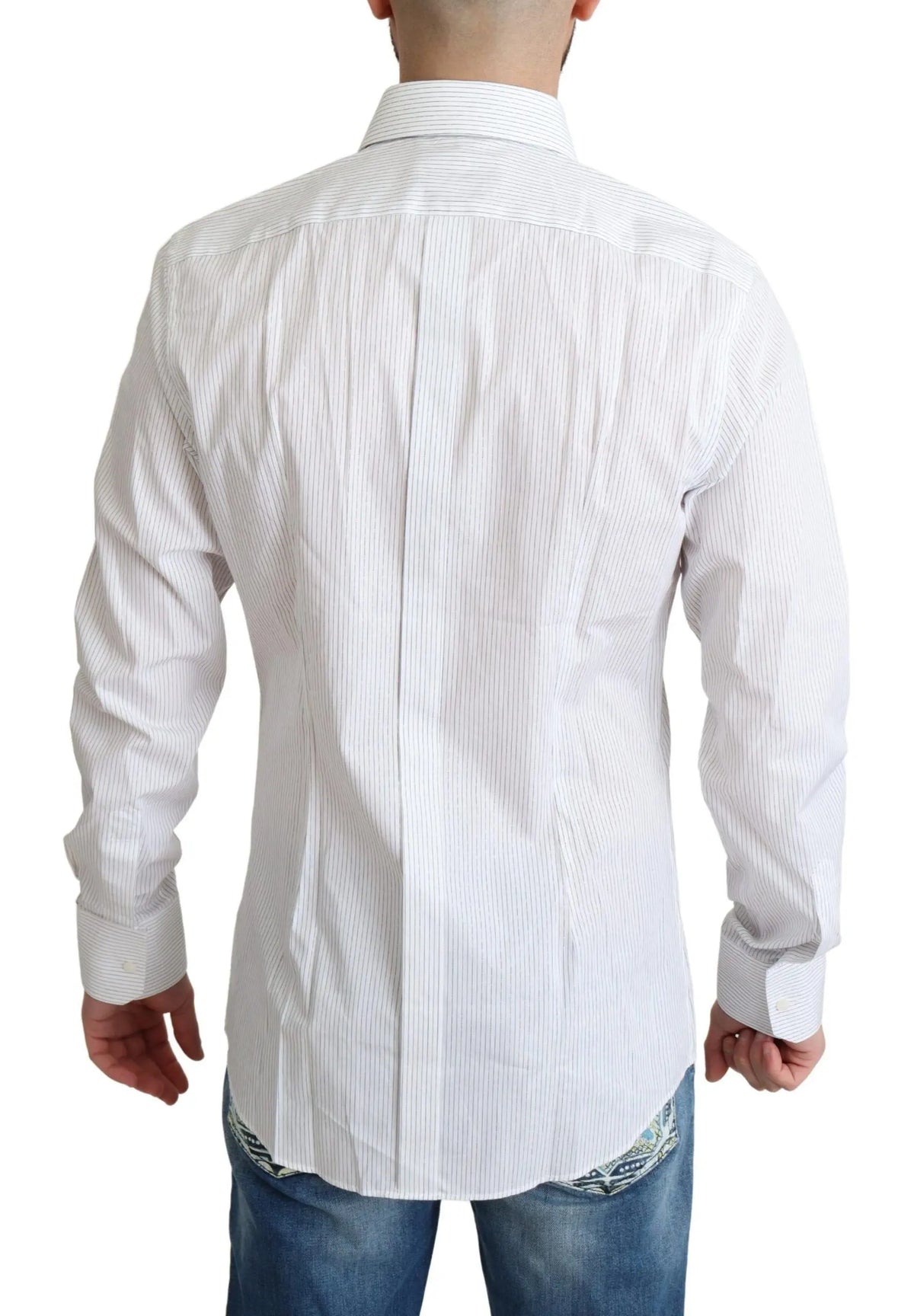 Chemise de costume blanche dolce & gabbana en coton à fines rayures verticales manches longues