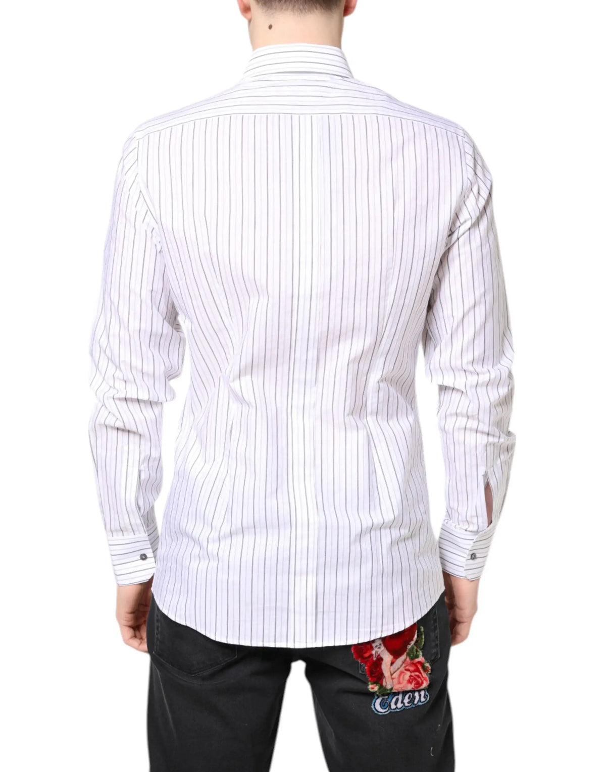 Chemise de costume blanche dolce & gabbana en coton à rayures fines verticales avec col et manches longues