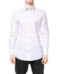 Chemise formelle blanche à rayures en coton dolce & gabbana avec fines rayures grises verticales et col boutonné classique