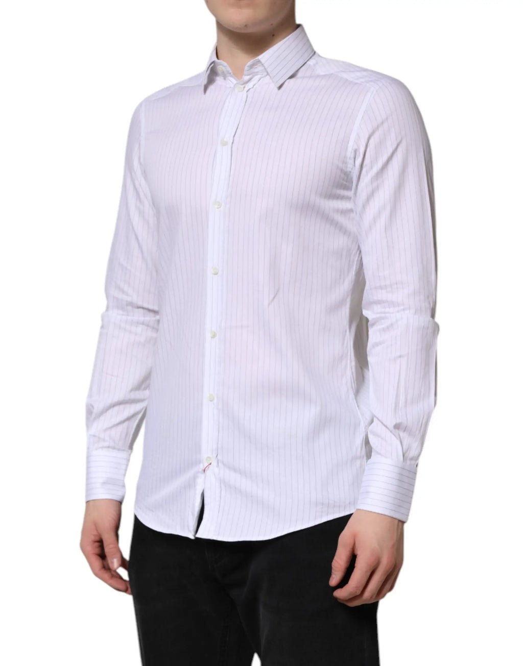 Chemise formelle blanche à manches longues dolce & gabbana en coton avec fines rayures verticales et col classique